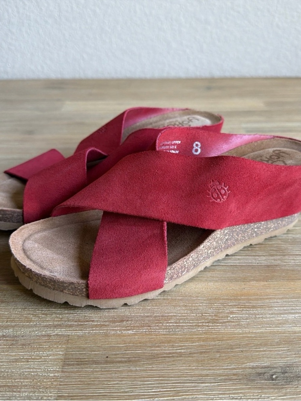 Yokono Red Leather Suede Criss-Cross Wedge Sandal Size 8 Made In Spain Spring